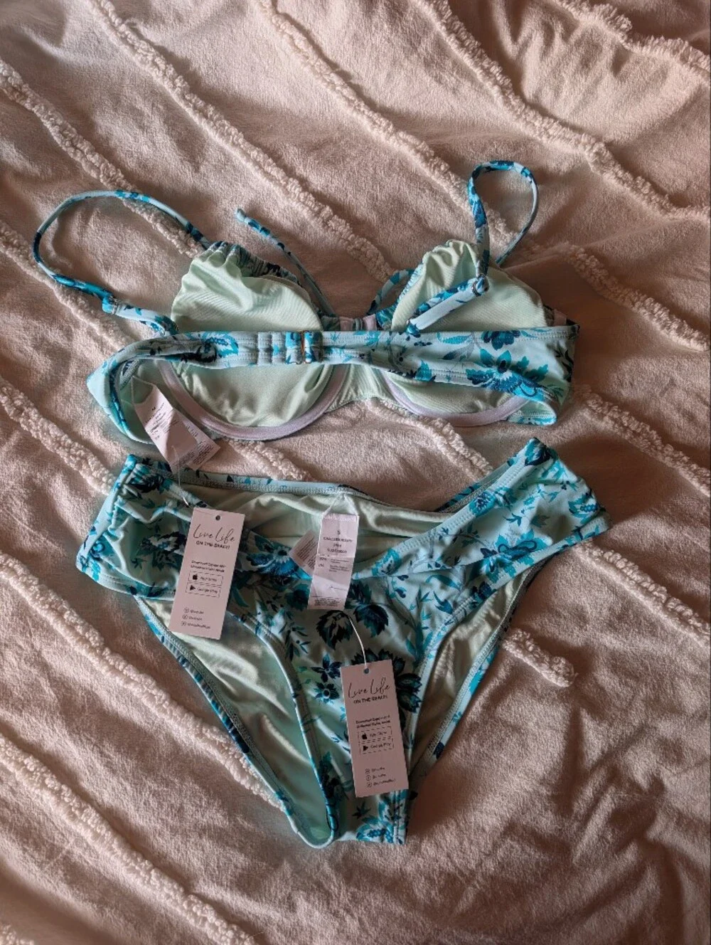Cupshe Light Teal Floral Underwire Bikini Set